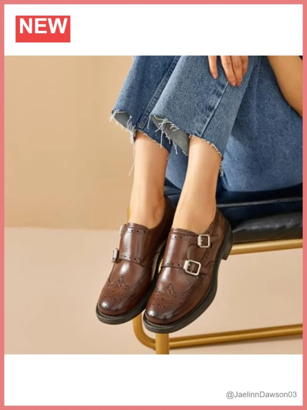 Women's Leather Monk Strap Loafers Cap Toe Slip-On Flats Business Casual